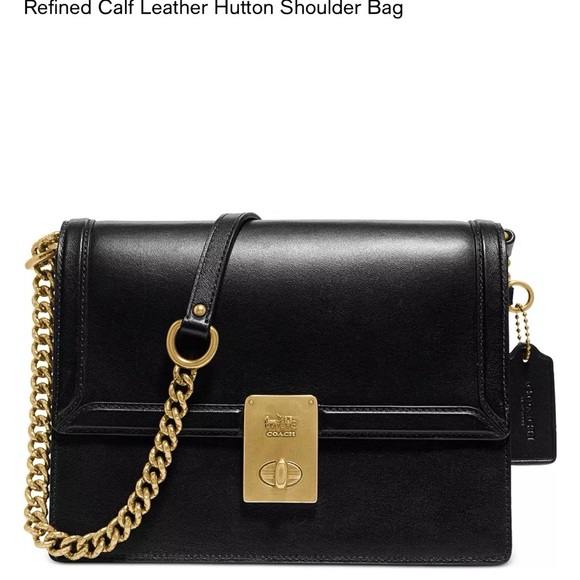 Coach Handbags - Coach Black Leather Hutton Shoulder Bag with Gold Hardware